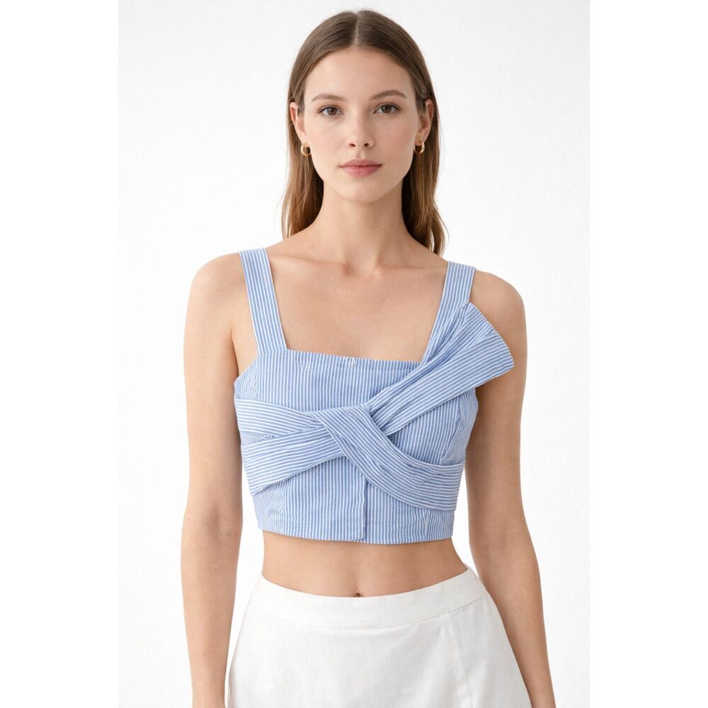 Blue White Striped Wrap Corset Crop Top Bustier Cottagecore Euro S
